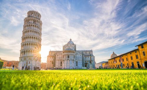 Leaning tower with sun